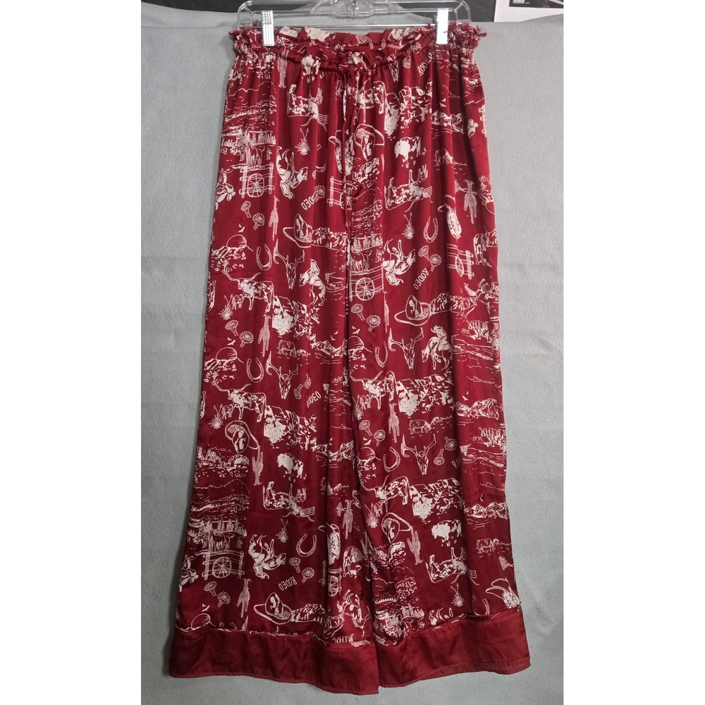 Intimately Free People Rodeo Toile Wide Leg Pants Red Western Boho Lounge Medium